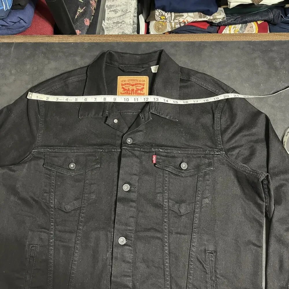 Levi's Black Denim Bomber Jacket Vintage Trucker Donut Button Front Unlined Raw